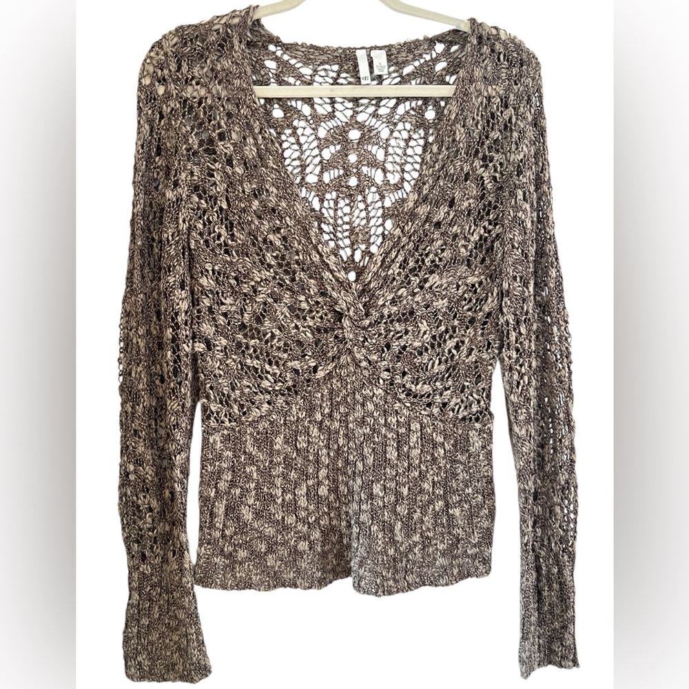“B” Brown Knit Crochet Sweater